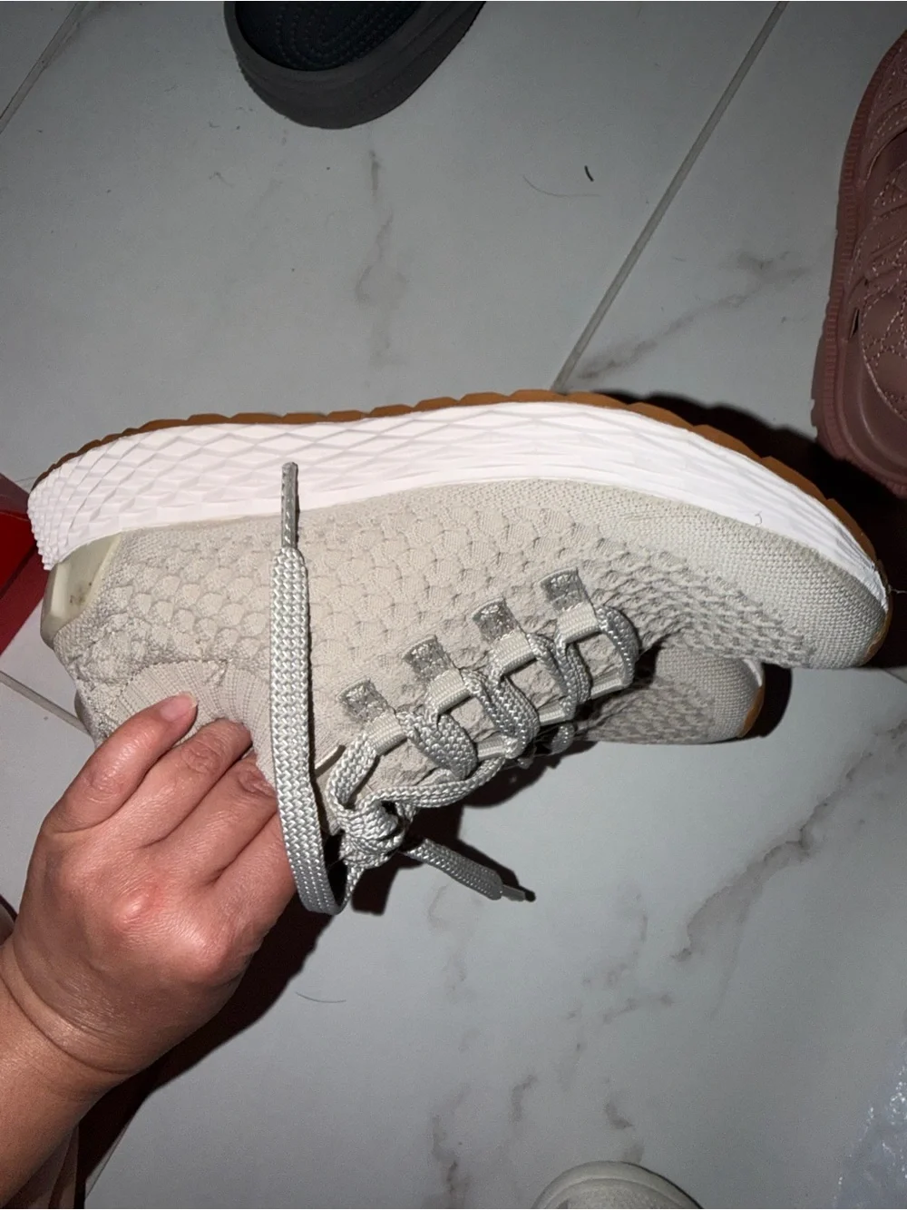 NOBULL Beige Knit Sneakers with Orange Outsoles